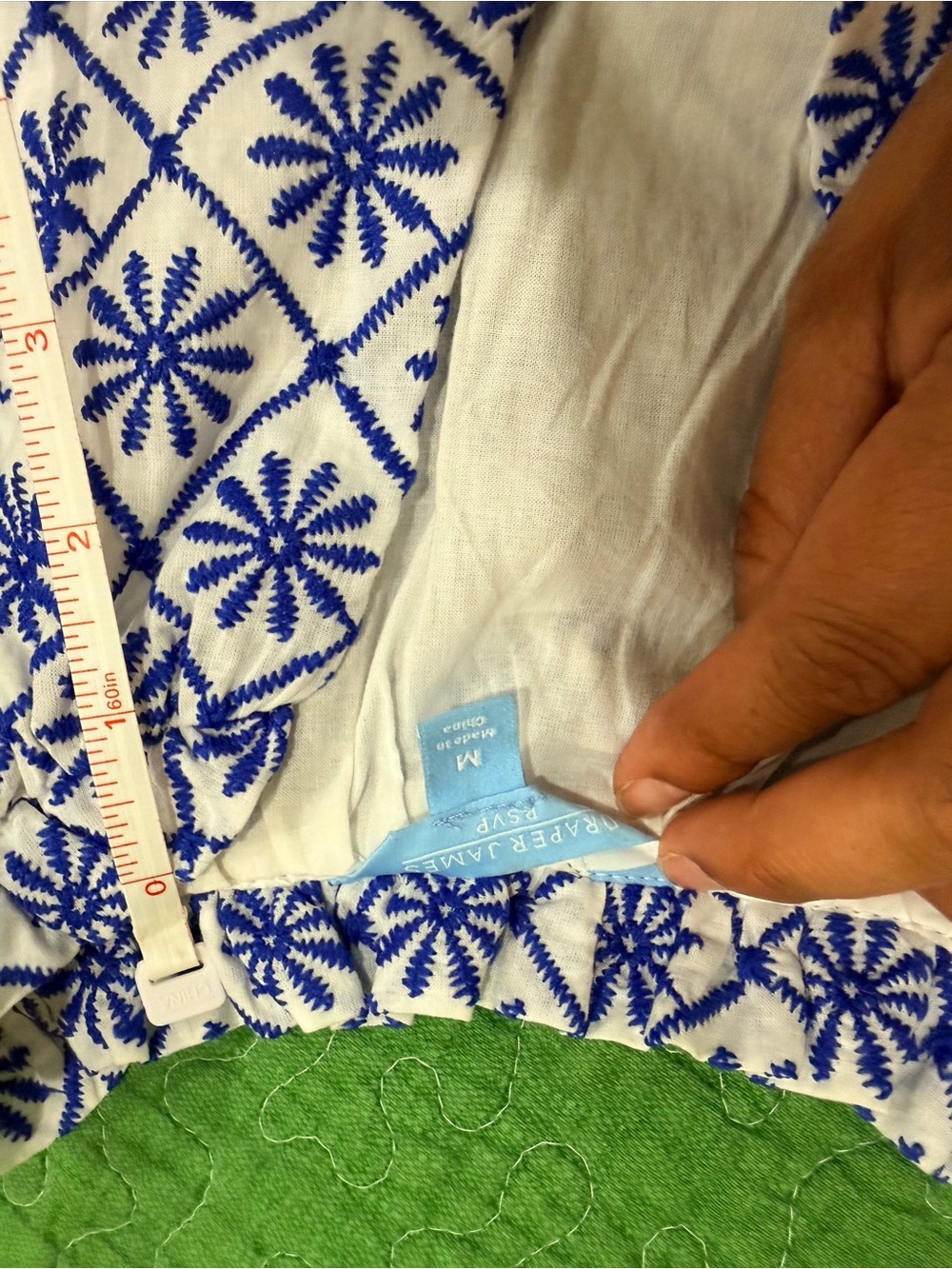 Draper James White Dress with Blue Embroidered Pattern